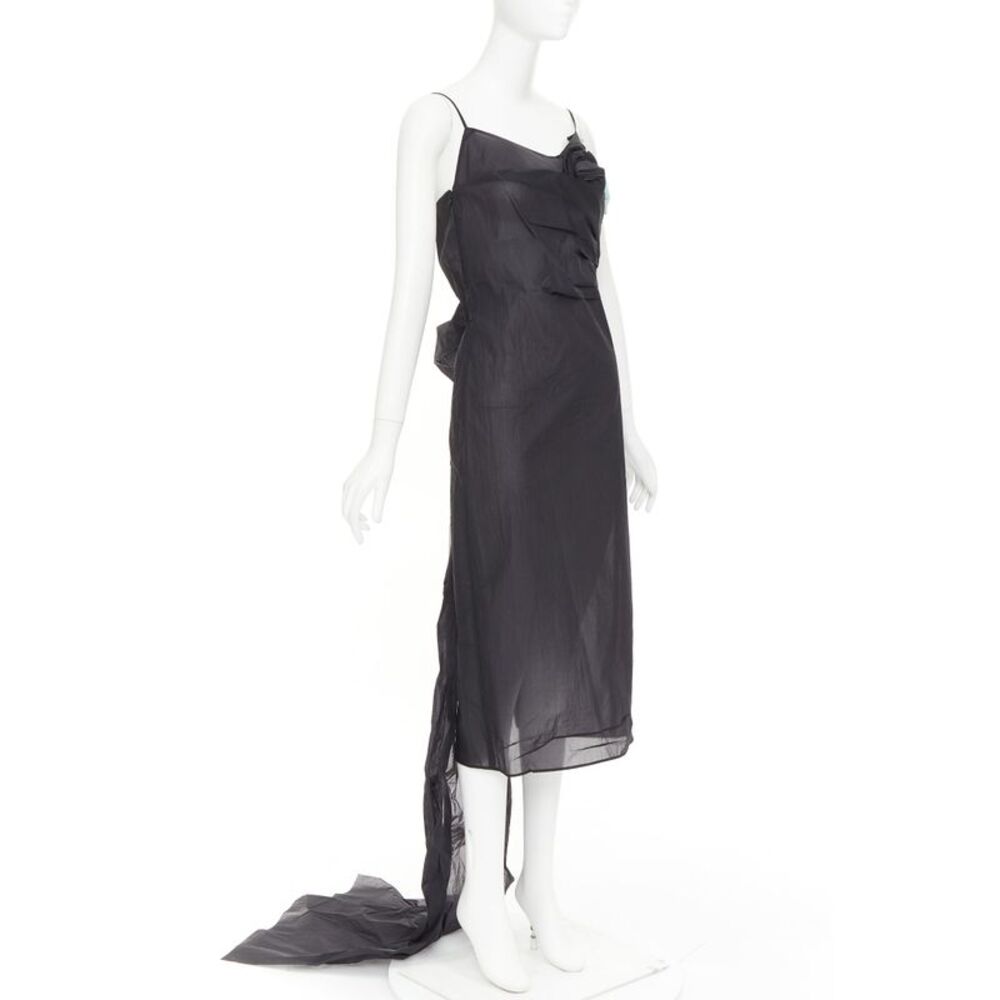 Prada black crinkled Re-Nylon crepe rosette draped slip gown